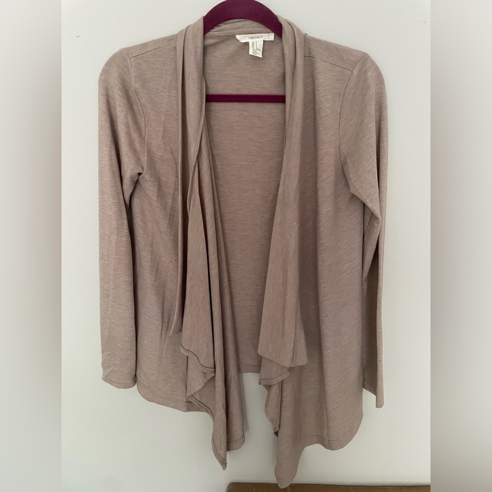 Forever 21 Tan Waterfall Cardigan Sweater